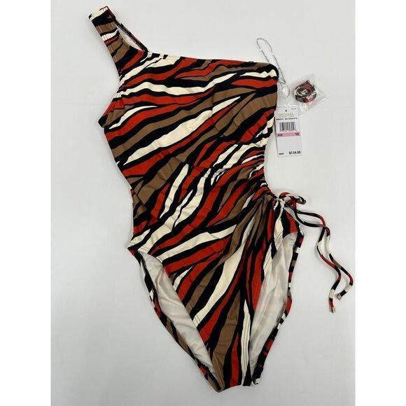 NWT Michael Michael Kors MM9F1074 One-Shoulder Zebra Swimsuit Size 10 - Picture 4 of 12